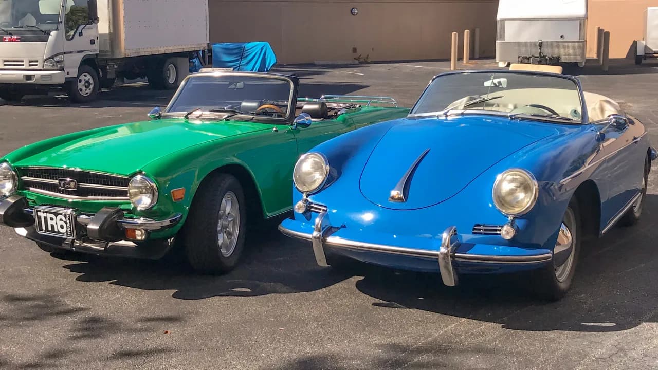 1975 triumph tr-6 and a 1960 porsche 356b copy